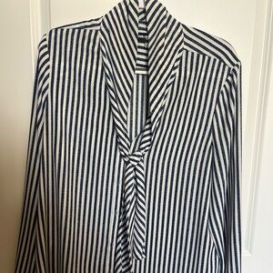 Navy‎ and White Striped Blouse